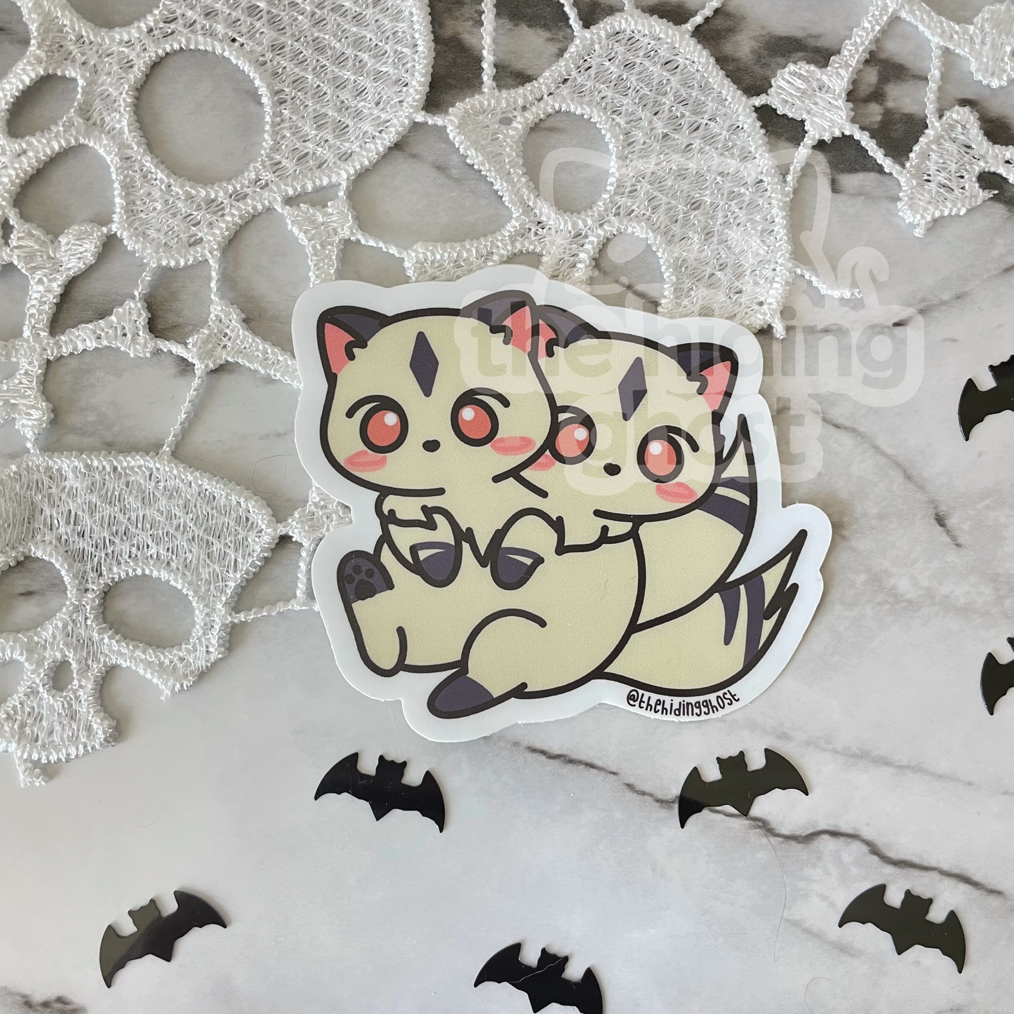 Two-Headed Anime Cats Sticker