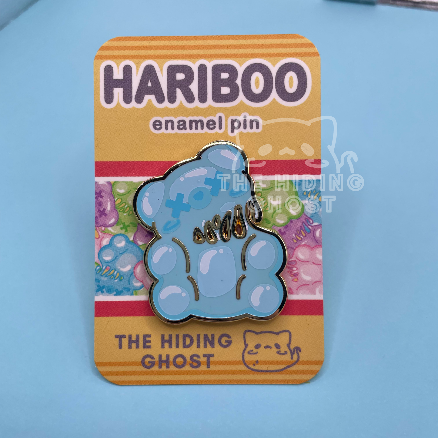 Blue Spooky Gummy Bear Enamel Pin