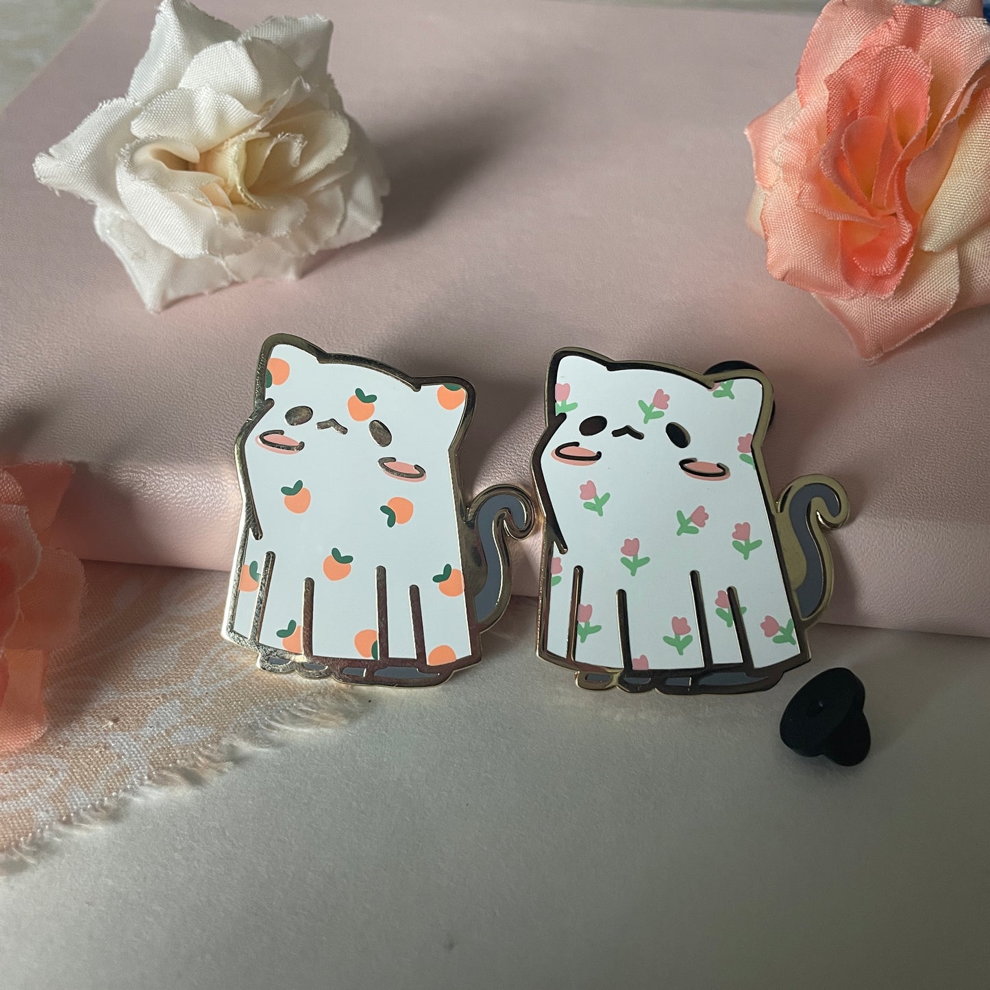 Peach Cat Sheet Ghost Enamel Pin