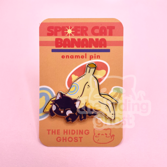 Black Spider Cat Banana Enamel Pin