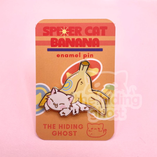 White Spider Cat Banana Enamel Pin