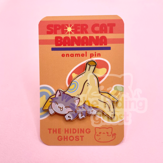 Gray Spider Cat Banana Enamel Pin
