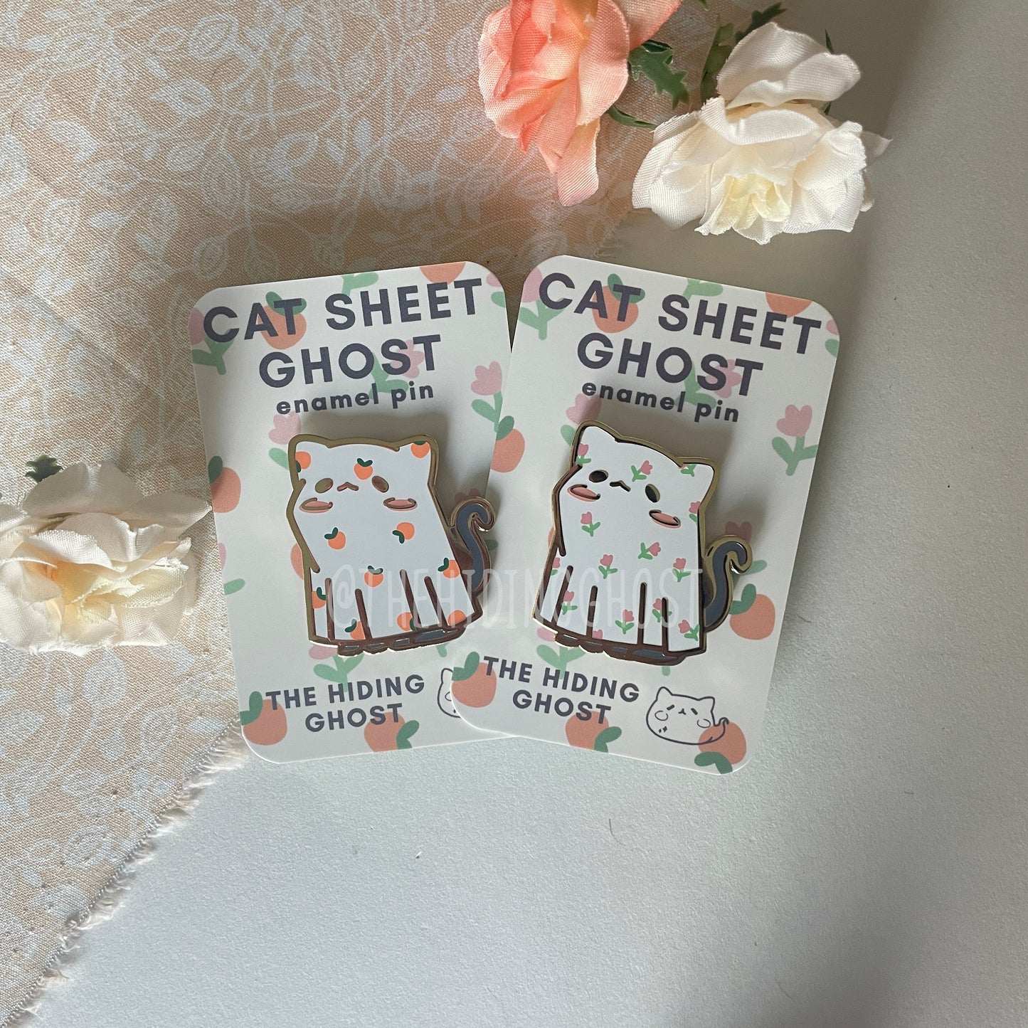 Peach Cat Sheet Ghost Enamel Pin