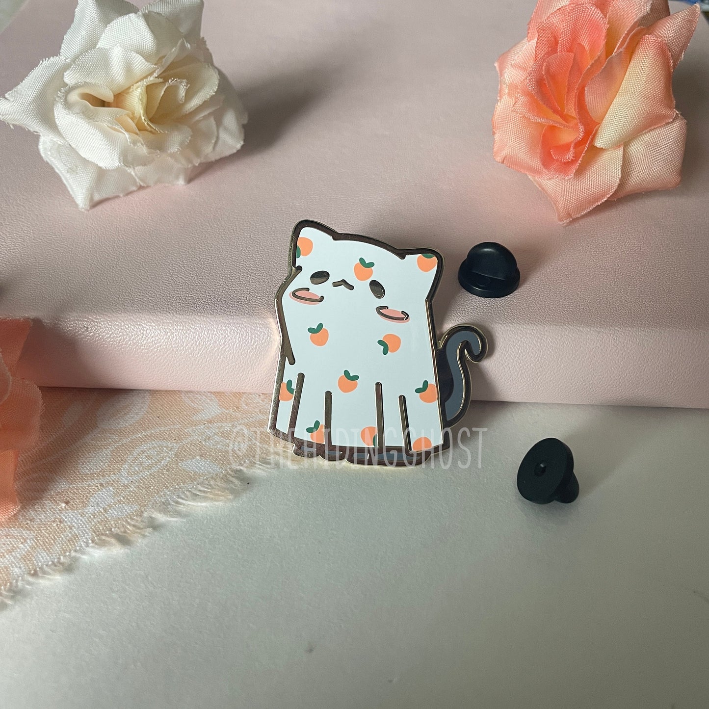 Peach Cat Sheet Ghost Enamel Pin