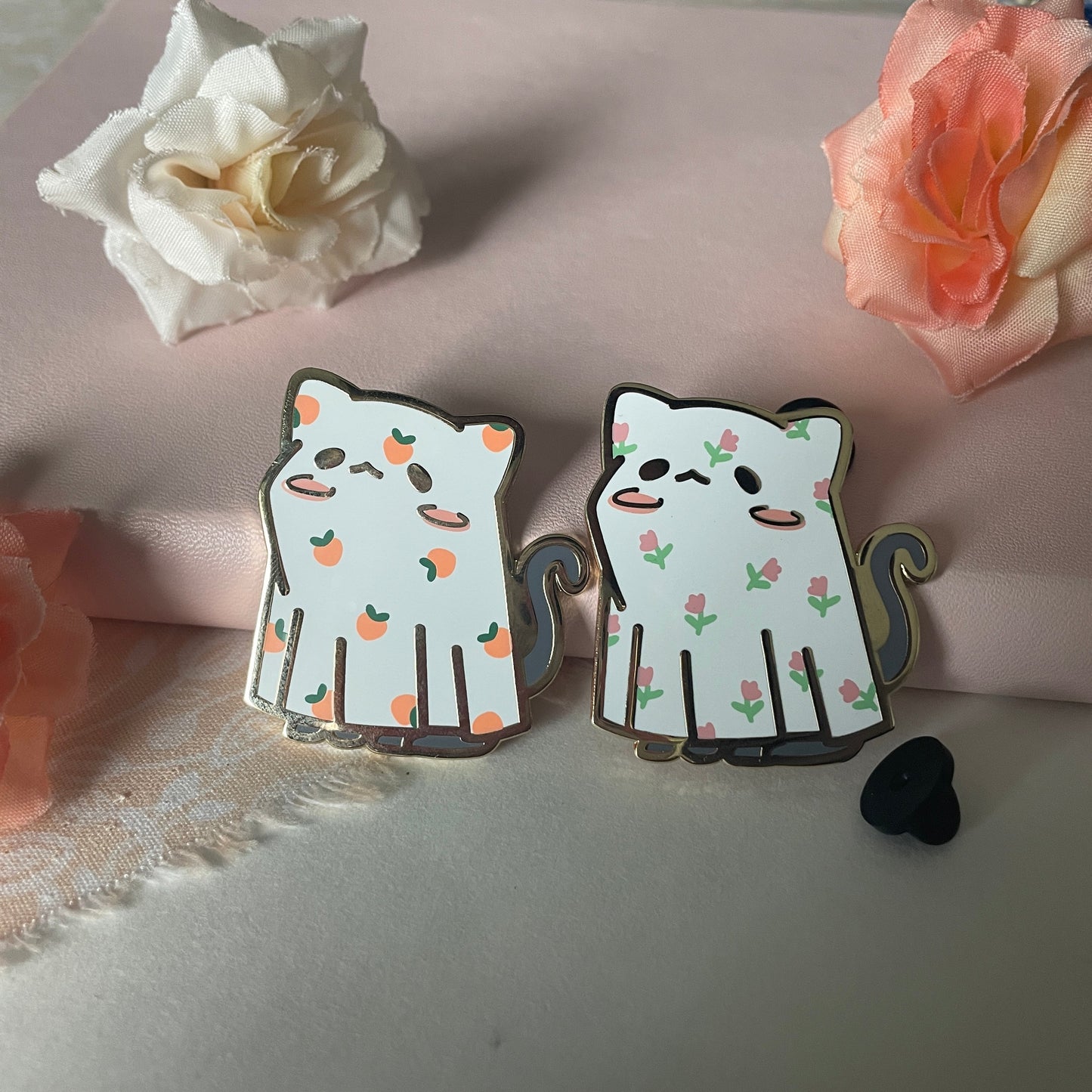 Flower Cat Sheet Ghost Enamel Pin