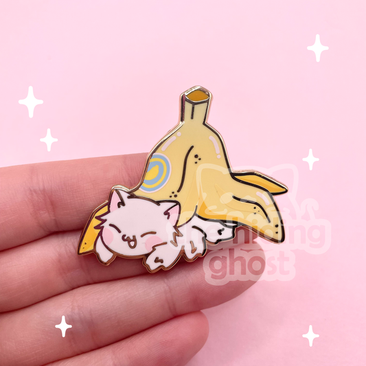 White Spider Cat Banana Enamel Pin