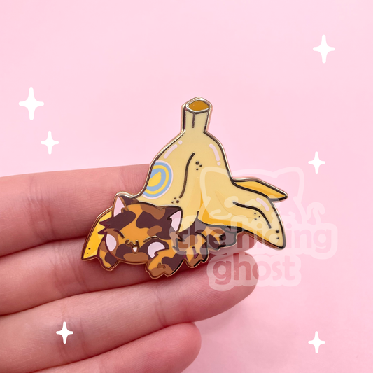 Tortie Spider Cat Banana Enamel Pin