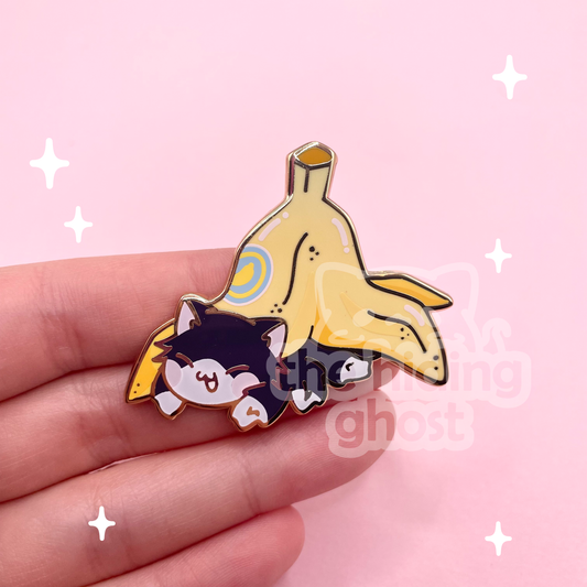 Tuxedo Spider Cat Banana Enamel Pin
