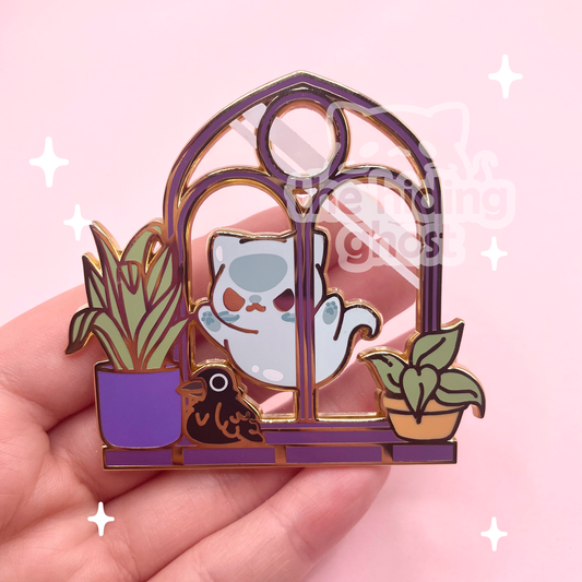 Cat Ghost Window Enamel Pin