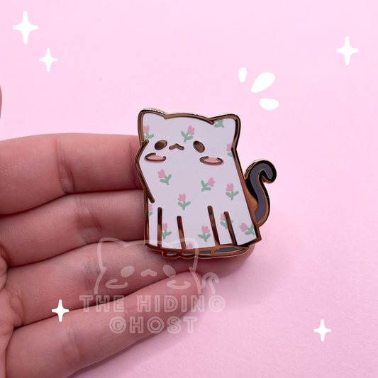 Flower Cat Sheet Ghost Enamel Pin
