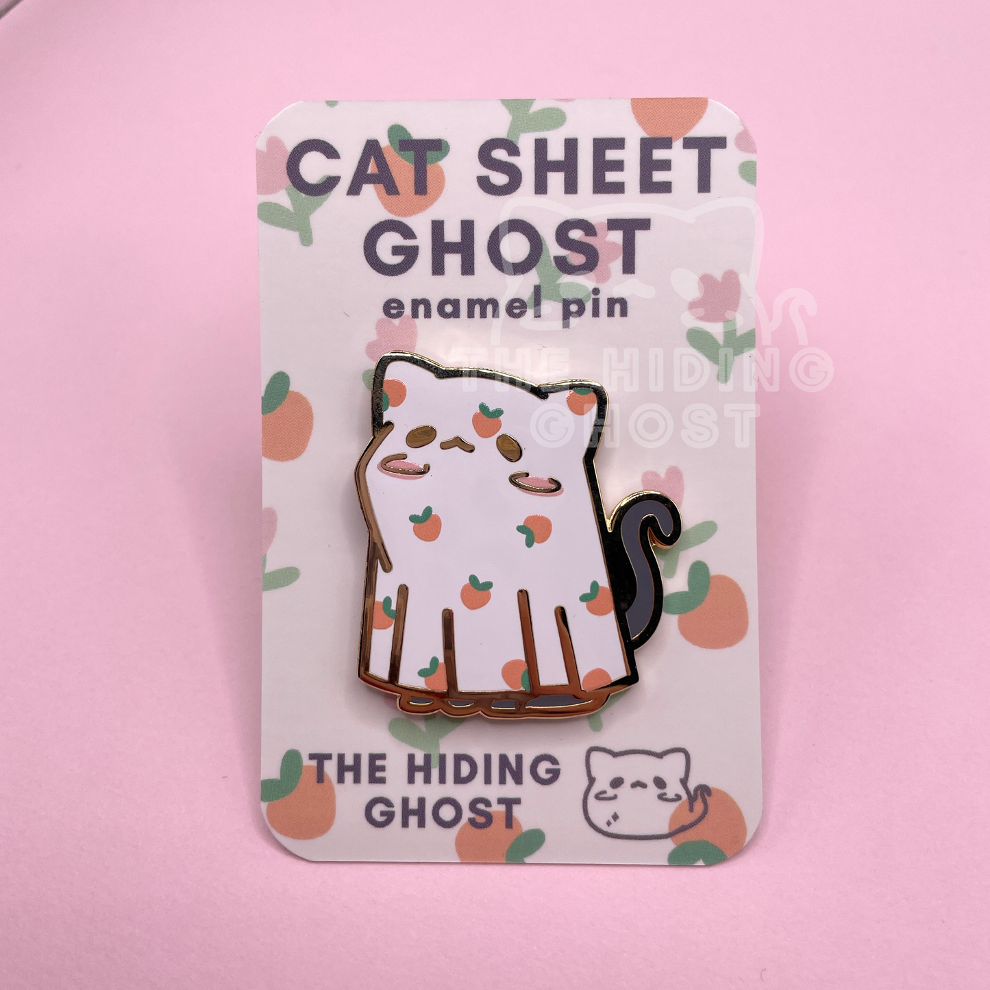 Peach Cat Sheet Ghost Enamel Pin