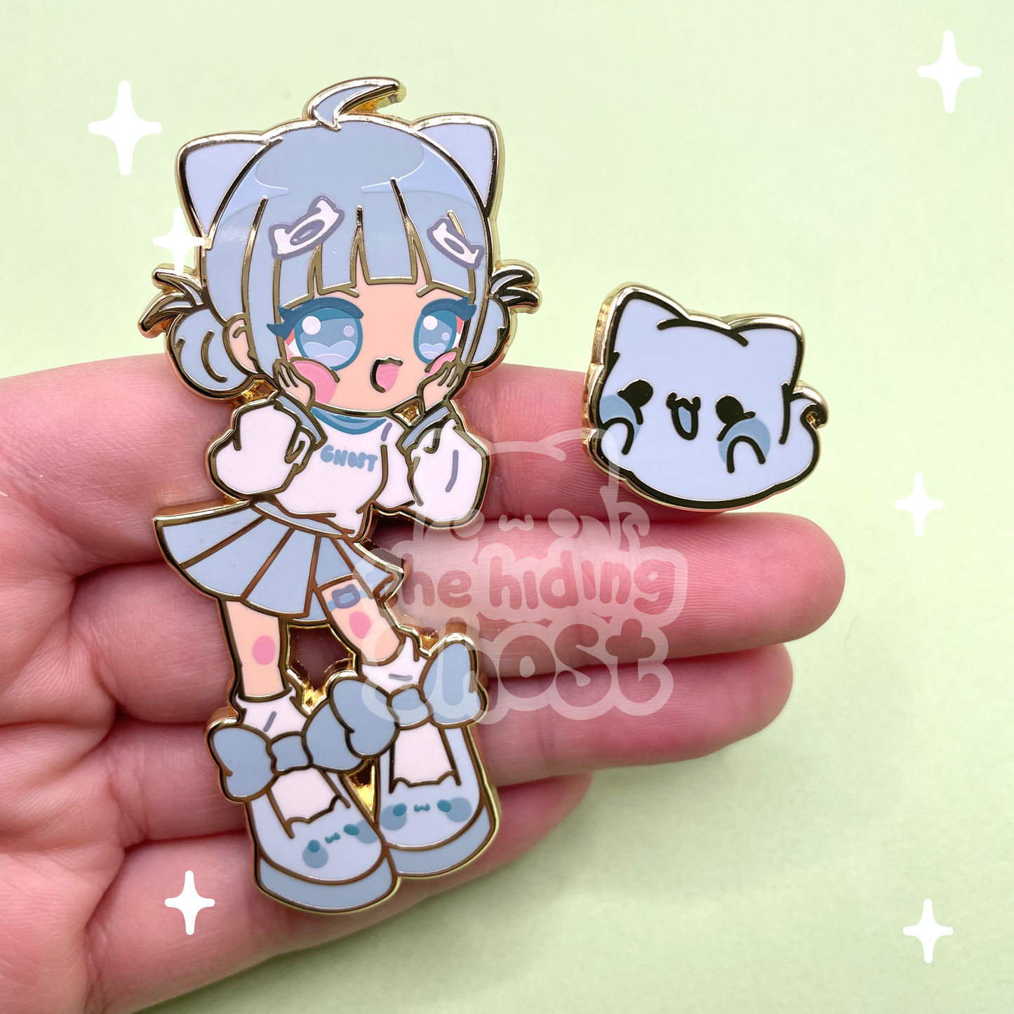 Cat Ghost Girl Enamel Pin Set
